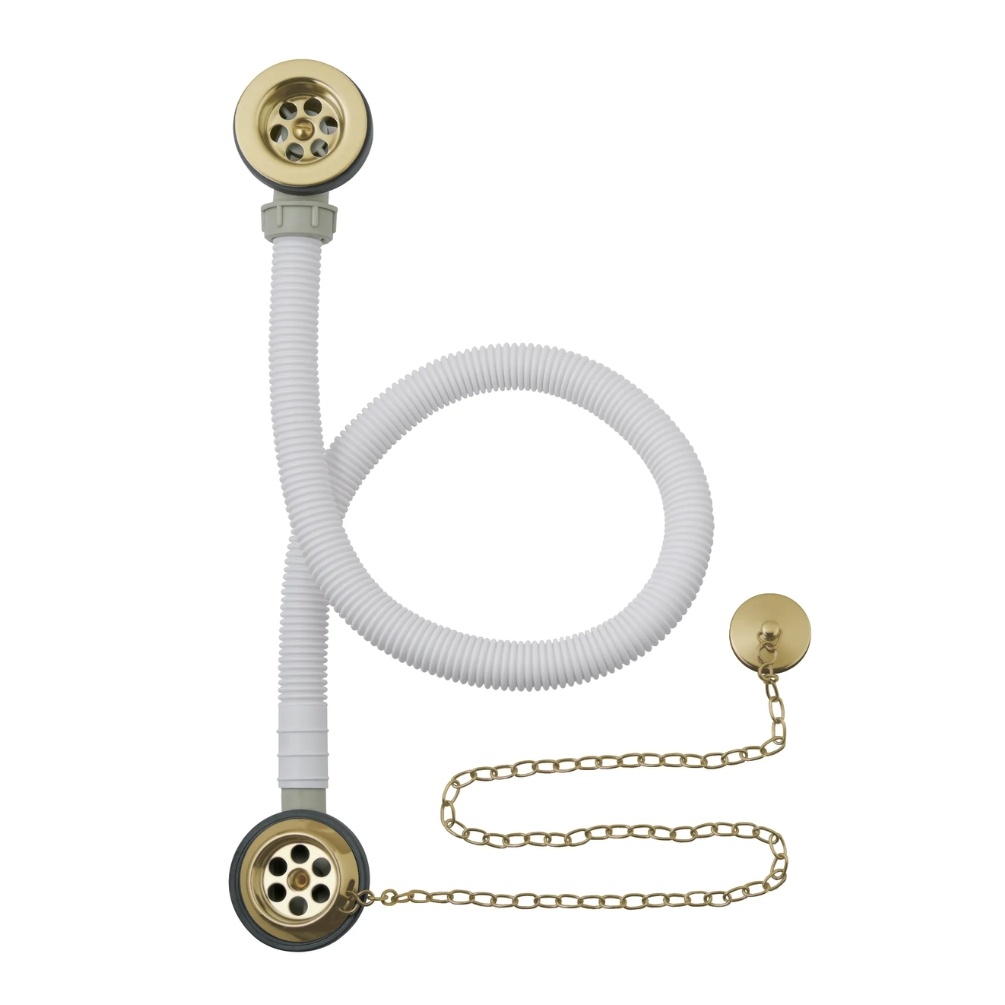 BC Designs Concealed Brushed Gold Plug & Chain Bath Waste Cut Out